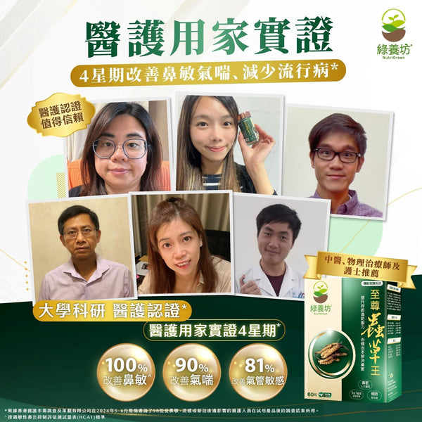 【醫護用家實證】4星期有效改善鼻敏咳喘、減少流行病* - NutriGreen